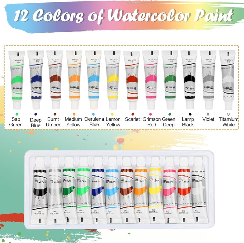 BLSFXROE Travel Watercolor Set，Mini Paint Palette Travel kit，Mini Water Color Paint Set，Wooden 8 Grid Paint Box,12 Colors Small Watercolor Sketchbook for Artists Painters Students(Pink) - Image 4